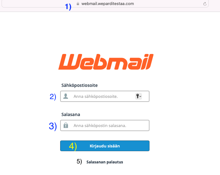 Webmail sivun näkymä