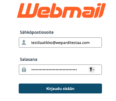 webmailin tietolokerikot täytetty ja valmiina kirjautumaan sisään